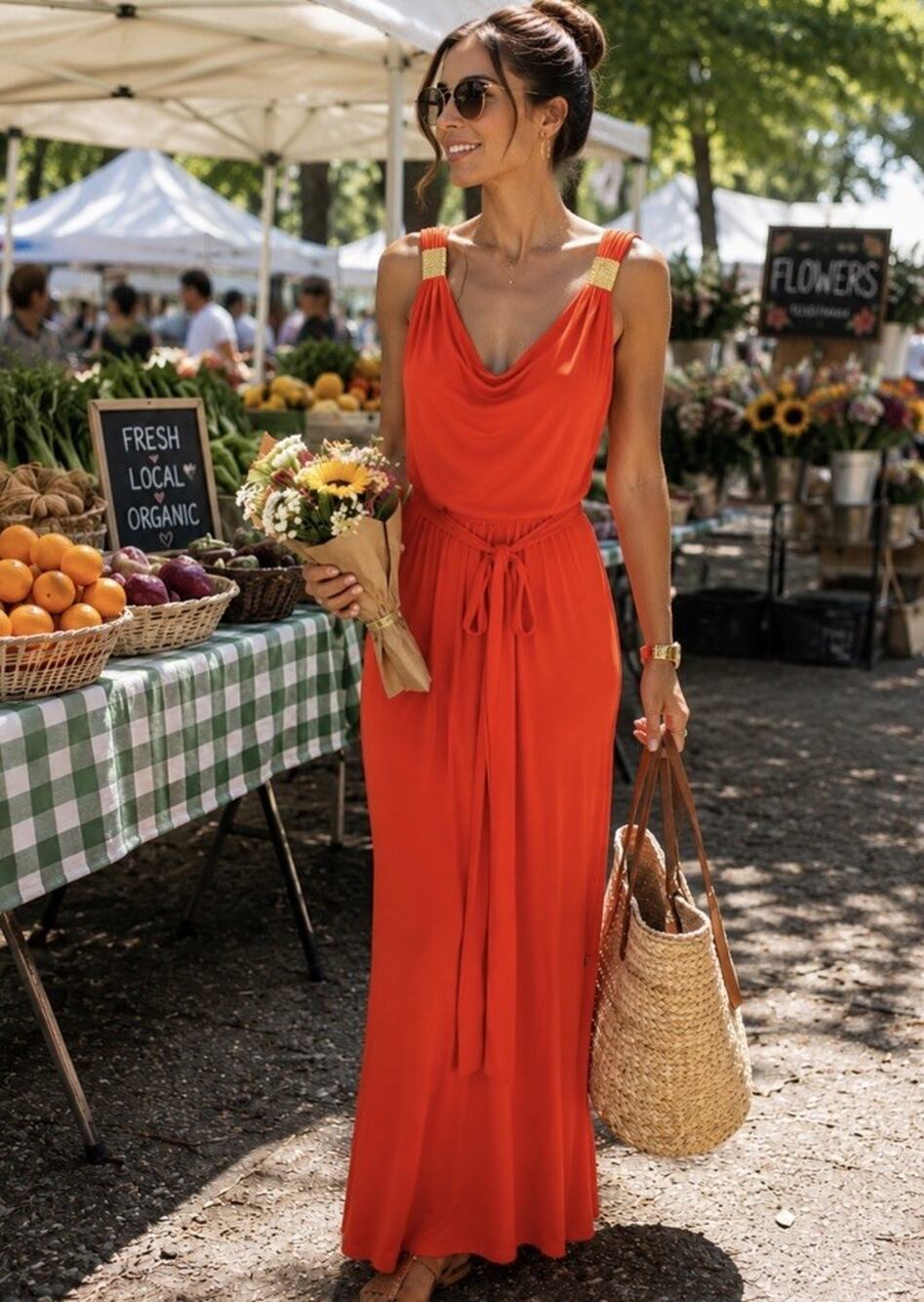 Milly Orange Goddess Dress Maxi Small Resort Gold Hardware